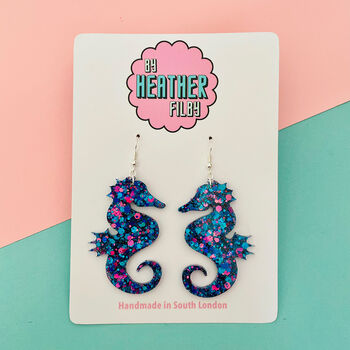 Large Seahorse Glitter Resin Earrings, 2 of 4