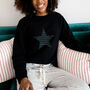 Ladies Black Glitter Sparkle Star Sweatshirt, thumbnail 1 of 3