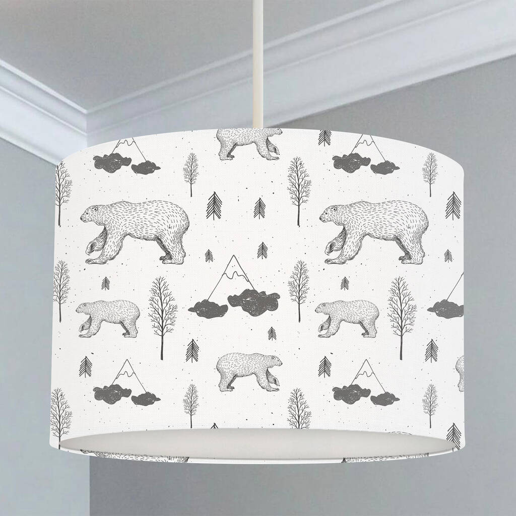 Monochrome Bear And Mountains Lampshade, 1 of 2