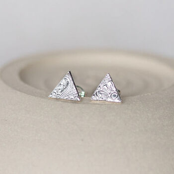 Sterling Silver Textured Triangle Studs, 3 of 9