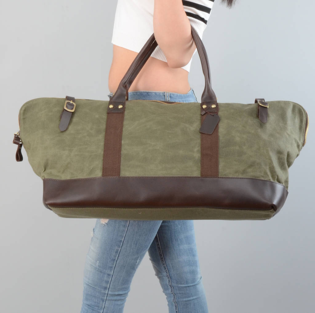 womens waxed canvas travel duffel bag by eazo