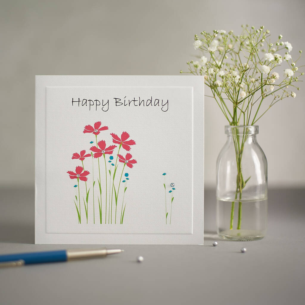 Carnations Forget Me Nots 'Happy Birthday' Card