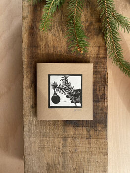Fir Tree In Hand Linocut Christmas Card, 2 of 5