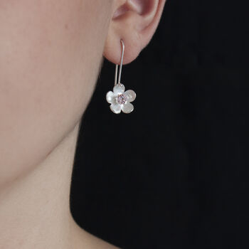 Silver Blossom Birthstone Drop Earrings, 2 of 7