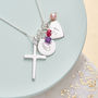Silver Cross Birthstone Personalised Necklace, thumbnail 3 of 12