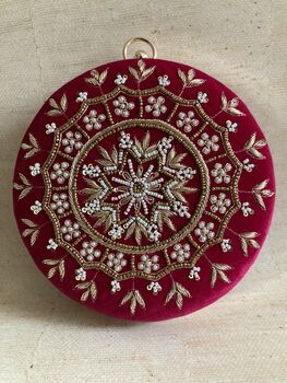 Hot Pink Circular Velvet Bangle Clutch Bag, 5 of 7