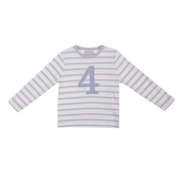 Parma Violet + White Breton Striped Number/Age T Shirt, 5 of 6