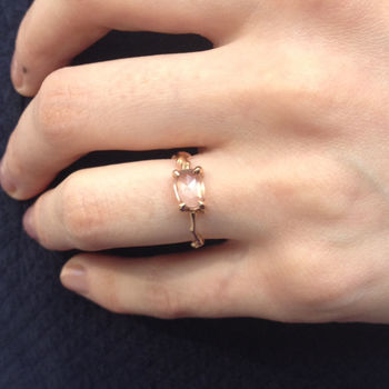 Rose Cut Peach Sapphire Twig Engagement Ring, 4 of 5