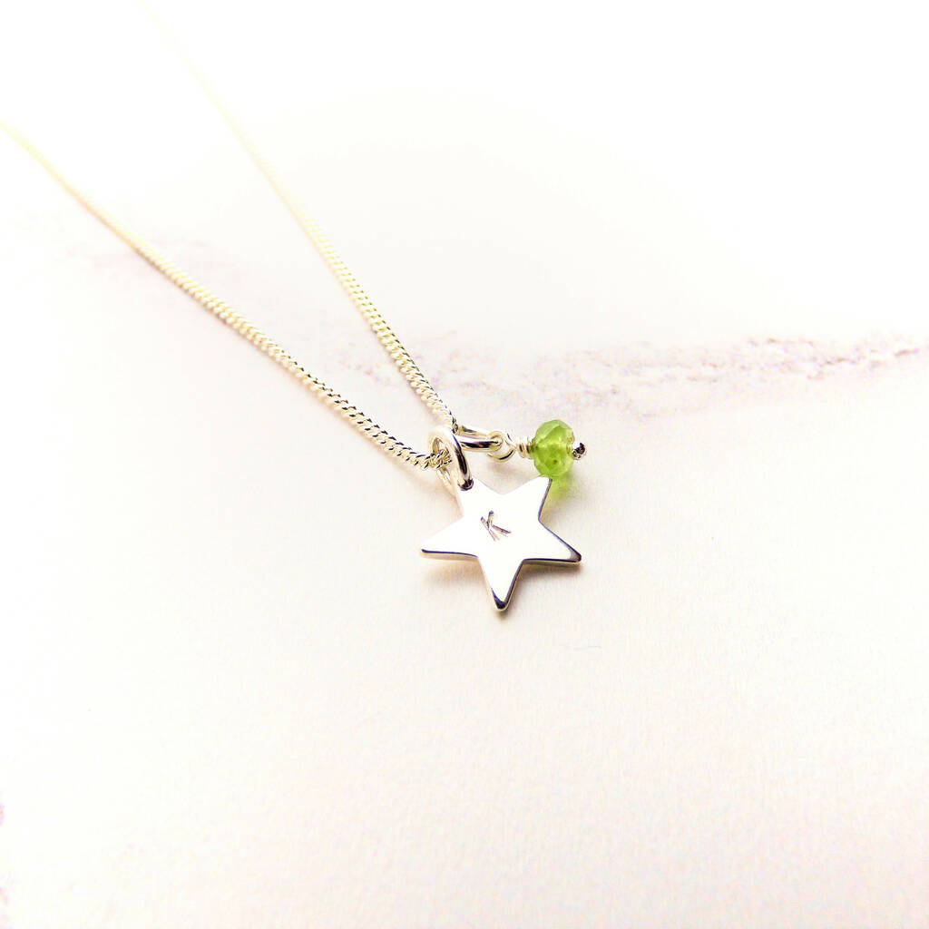 Personalised Silver Star Necklace With Real Birthstone, 1 of 2