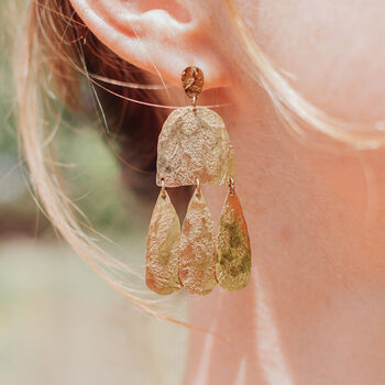'Tempest Pluviam' Ethical Hand Beaten Brass Earrings, 4 of 6
