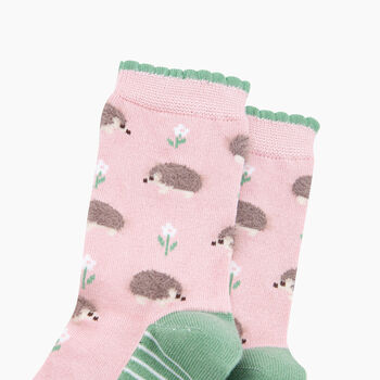 Hedgehog Floral Fluffy Bamboo Socks In Pink, 2 of 4