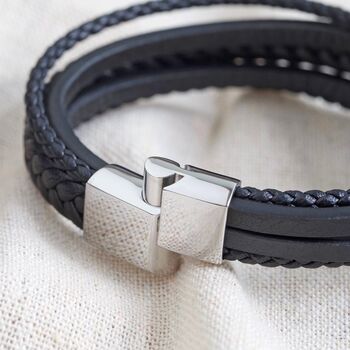 Men's Layered Vegan Leather Straps Bracelet, 5 of 9