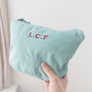 Embroidered Initials Washed Finish Pouch, 5 of 7