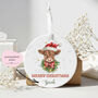 Custom Highland Cow Merry Christmas Ceramic Ornament, thumbnail 5 of 10