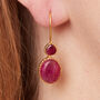 Ruby Cabochon Gold Plated Silver Double Drop Earrings, thumbnail 9 of 11