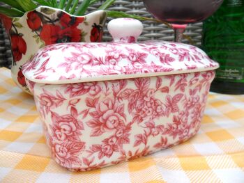 Lidded Butterdish In Pink Blossom Chintz Design, 6 of 8
