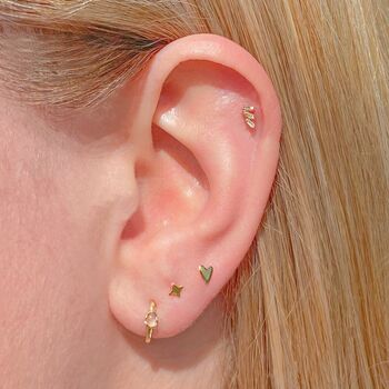 10k Solid Gold Moonstone Mini Hoop Earrings, 5 of 5