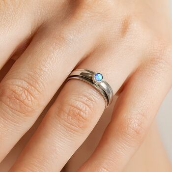 Personalised Sterling Silver Blue Opal Spinner Ring – 5mm, 2 of 7