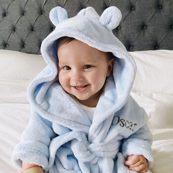 Personalised Soft Baby Blue Dressing Gown With Ears, 2 of 8