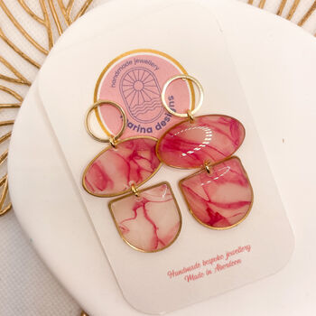 Pink Marble Statement Stud Earrings, Clay And Resin, 2 of 10