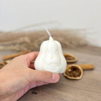 Jack O Lantern White Pumpkin Candle Halloween Decoration, 4 of 8