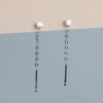 Sterling Silver Cube Threader Earrings, 3 of 5