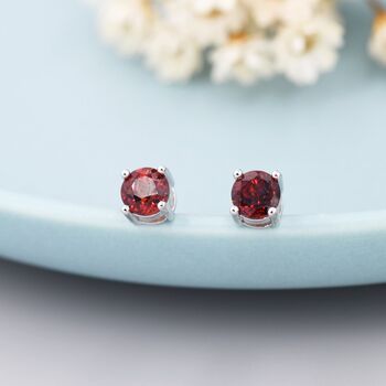 Sterling Silver Genuine Garnet Stud Earrings, 6 of 11