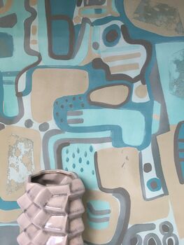 Cubist Jigsaw Wallpaper Stone / Turquoise, 3 of 8