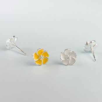 Sterling Silver White Or Yellow Flower Stud Earrings, 2 of 4
