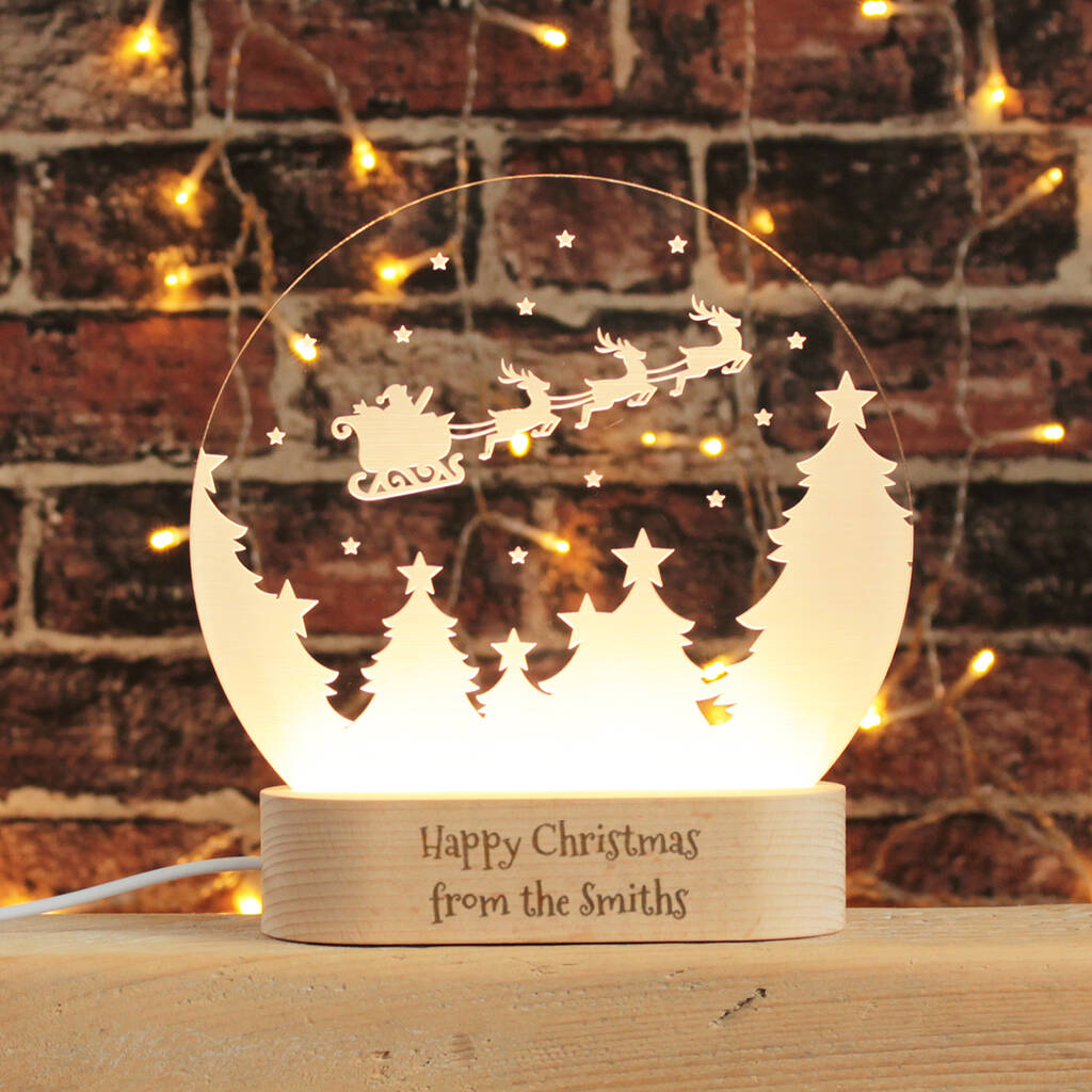 Personalised Snow Globe Santa's Flight Christmas Light, 1 of 2