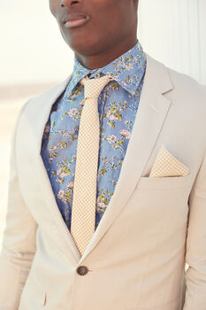 Mens Beige Gingham Print Pocket Square, 8 of 12