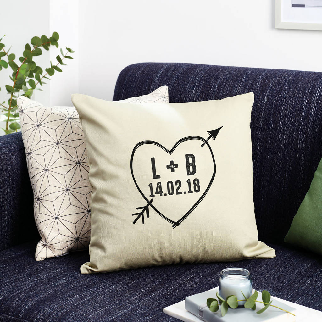 Personalised Initials And Date Love Heart Cushion By Tillie Mint Loves
