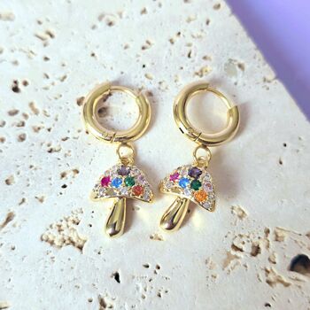 Rainbow Mushroom Huggie Hoop Earrings, 2 of 6