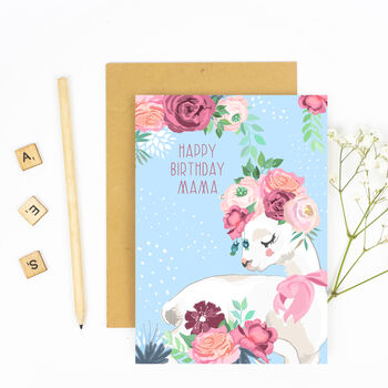 Blue Happy Birthday Mama Card Llama With Roses, 4 of 4