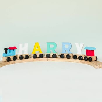 Wooden Letter Name Train Toy Pastel And Light Colours, 6 of 9
