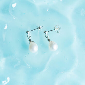 Pearl Drop Stud Earrings Second Light Collection, 3 of 4