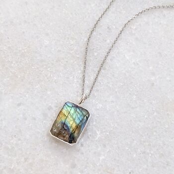 The Rectangle Labradorite Necklace, Silver, 3 of 8