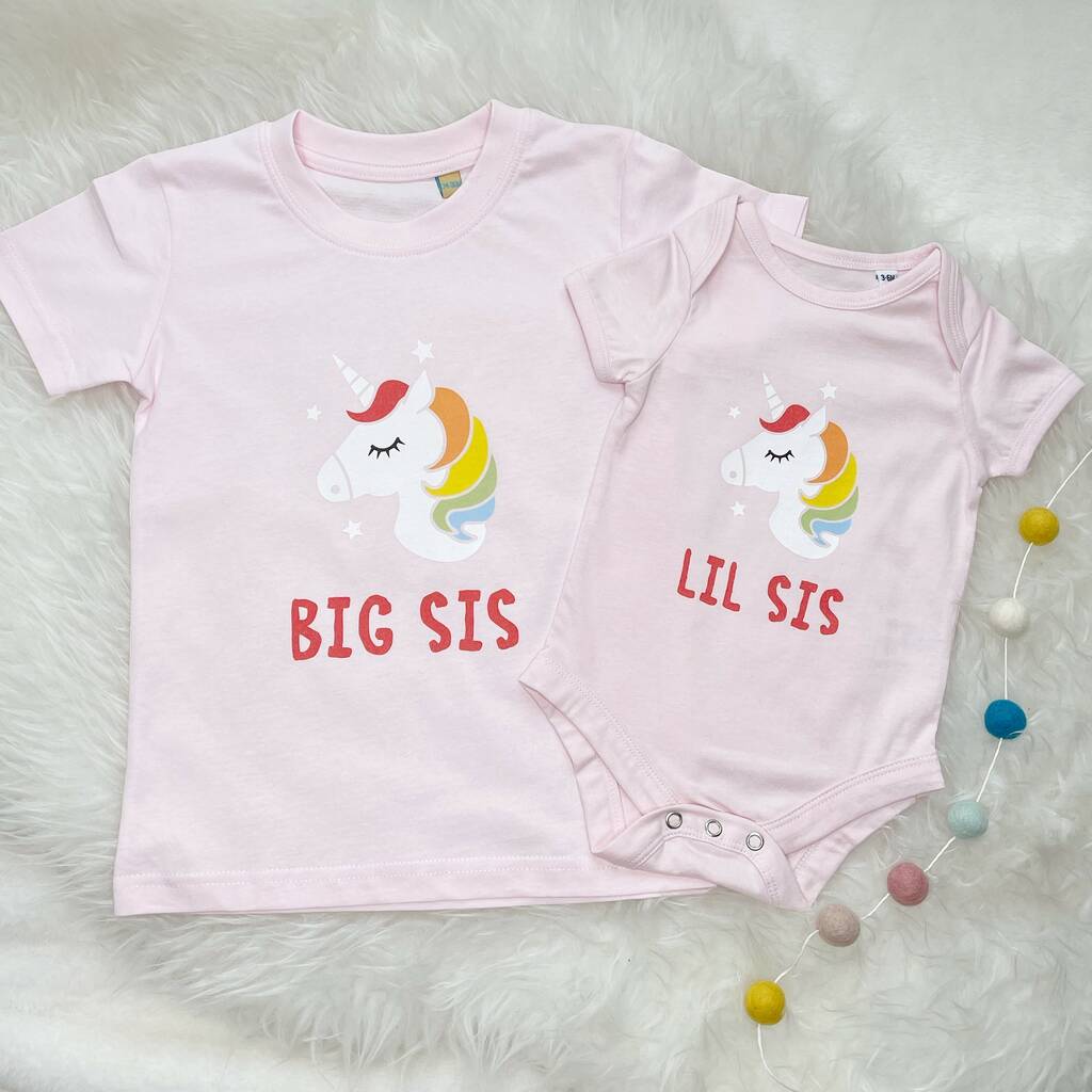 Big Sis Lil Sis Matching Unicorn T Shirt Set, 1 of 2