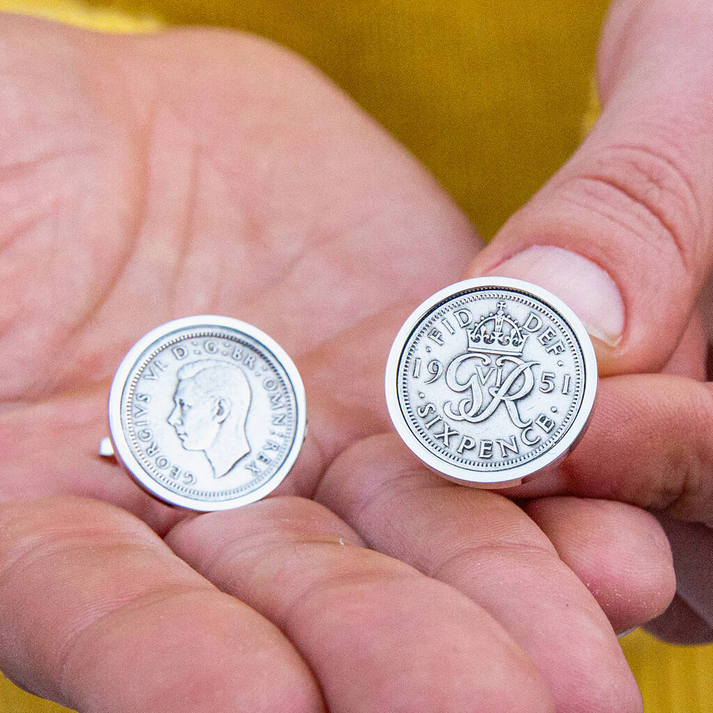 Image of 70th Birthday 1950 Sixpence Coin Cufflinks