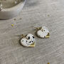 Black And White Ceramic Heart Earrings 22k Gold Lustre, thumbnail 7 of 7