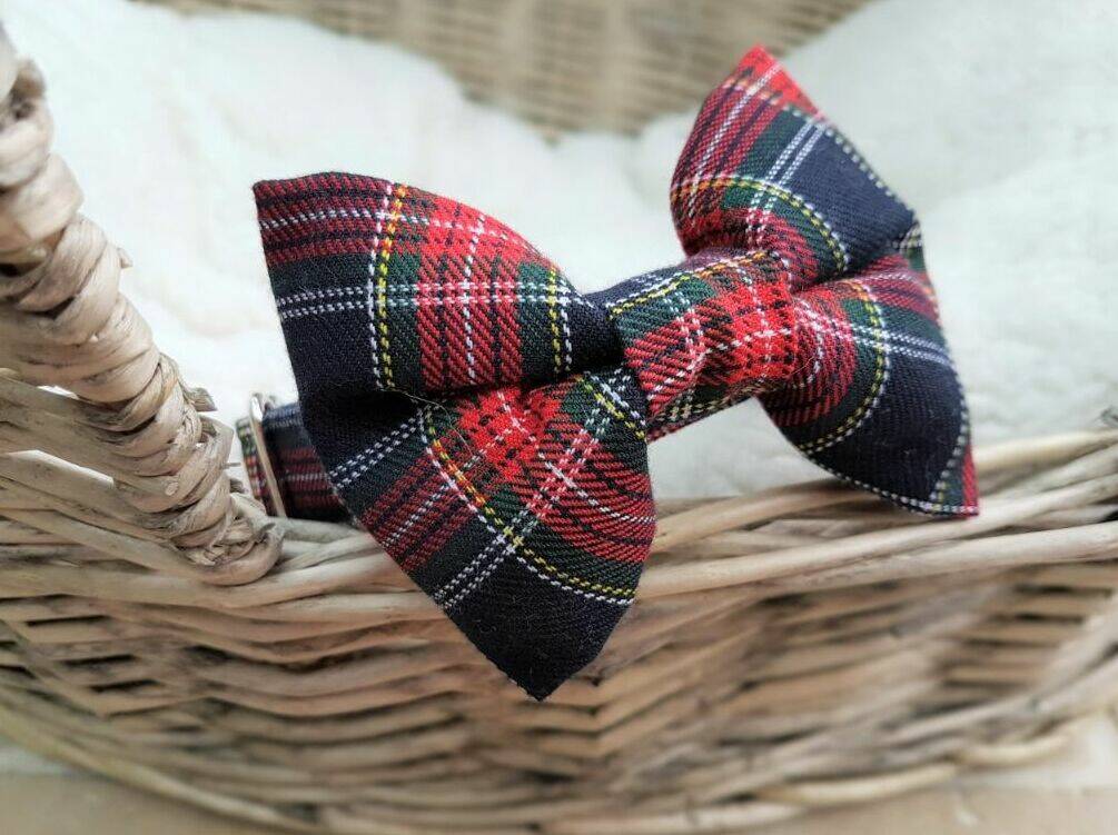 Scottish Tartan Dog Collar With Bow Tie By Ollie & Co
