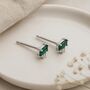 Sterling Silver Green Baguette Cz Micro Stud Earrings – 4mm, thumbnail 3 of 5