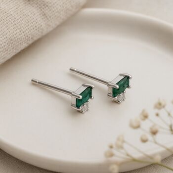 Sterling Silver Green Baguette Cz Micro Stud Earrings – 4mm, 3 of 5