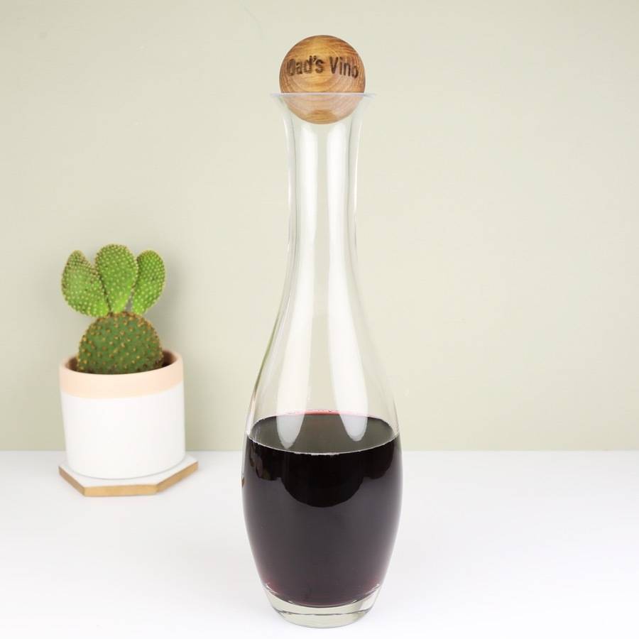 wine carafe with personalised oak stopper by lisa angel