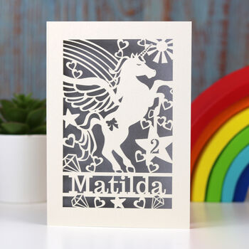 Personalised Papercut Unicorn Birthday Card, 5 of 7