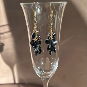 Long Gold Plated Grey Crystal Bead Cluster Earrings, 4 of 5