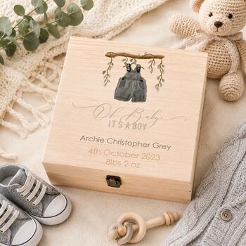 Personalised Baby Boy Dungarees Keepsake Box, 6 of 7