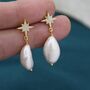 Sterling Silver Starburst Dangling Baroque Pearl Drop Earrings, thumbnail 3 of 12
