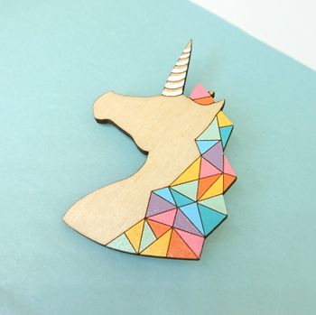 Wooden Unicorn Brooch With Rainbow Mane, 4 of 7