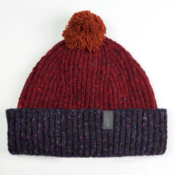 T Lab Bob Red Donegal Wool Bobble Beanie Hat, 2 of 9